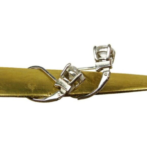 Earrings Hoop Hinge Clasp 925 Sterling Silver Round Simulated Cubic Zirconia Vtg - Picture 2 of 6